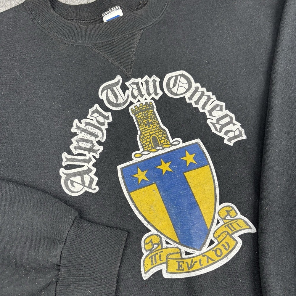 Vintage Alpha Tau Omega Russell Athletic Men's XL Frat Sweatshirt Black USA Made